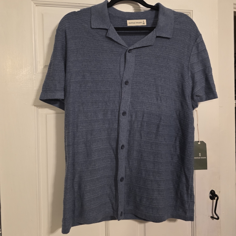 Men's Mutual Weave short Sleeve Button Down Beach Shirt Size Medium NWT